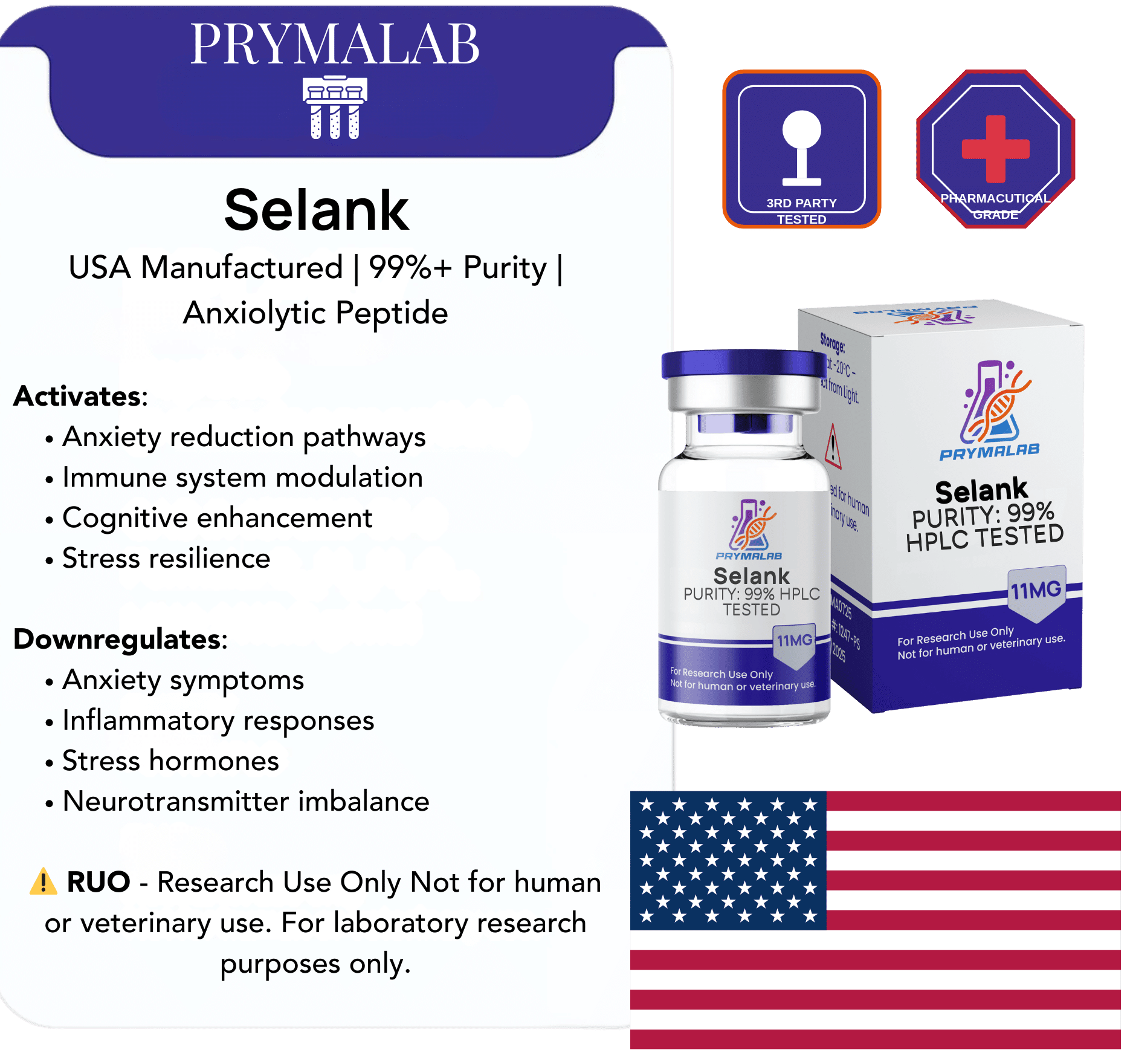 Selank 11 mg lyophilized powder – peptide for stronger calm focus and deep stress resilience